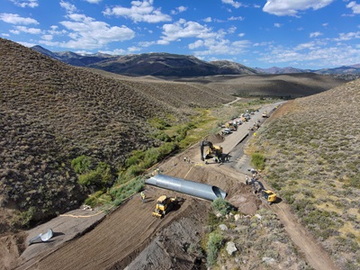 Aerial view of wildlife undercrossing installation