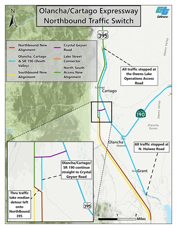 Map showing NB traffic swith within Olancha Cartago project