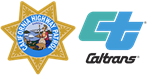 California Highway Patrol badge and Caltrans logo